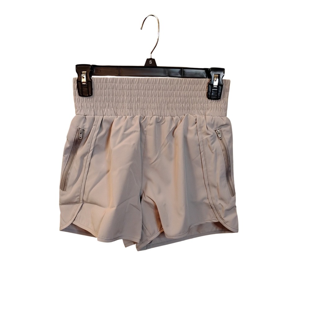 Rosvigor Womens High Waisted Athletic Shorts Tan Beige Smocked Waist XS NWT